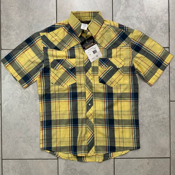 VINTAGE NWT Rustler Wrangler Size M Shirt Western Cowboy Pearl Snap Plaid - Picture 1 of 9